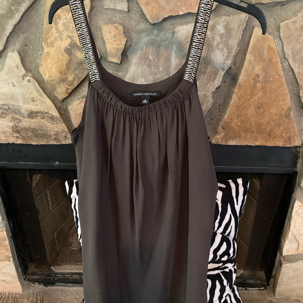 Brown silk dress w/sequined straps  fully lined length 36” Size~S. NWOT